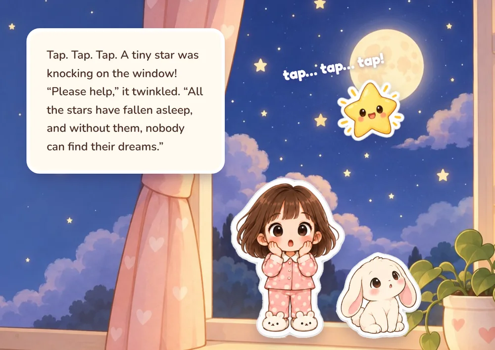 Page 4: a tiny star knocks on the window